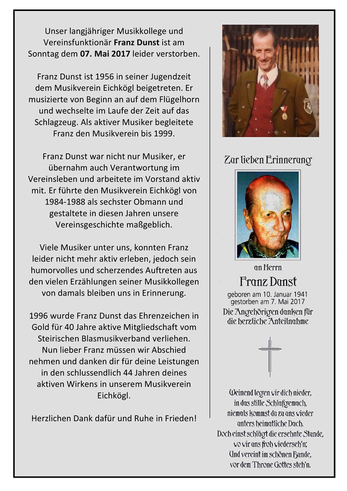 In Memoriam an Franz Dunst